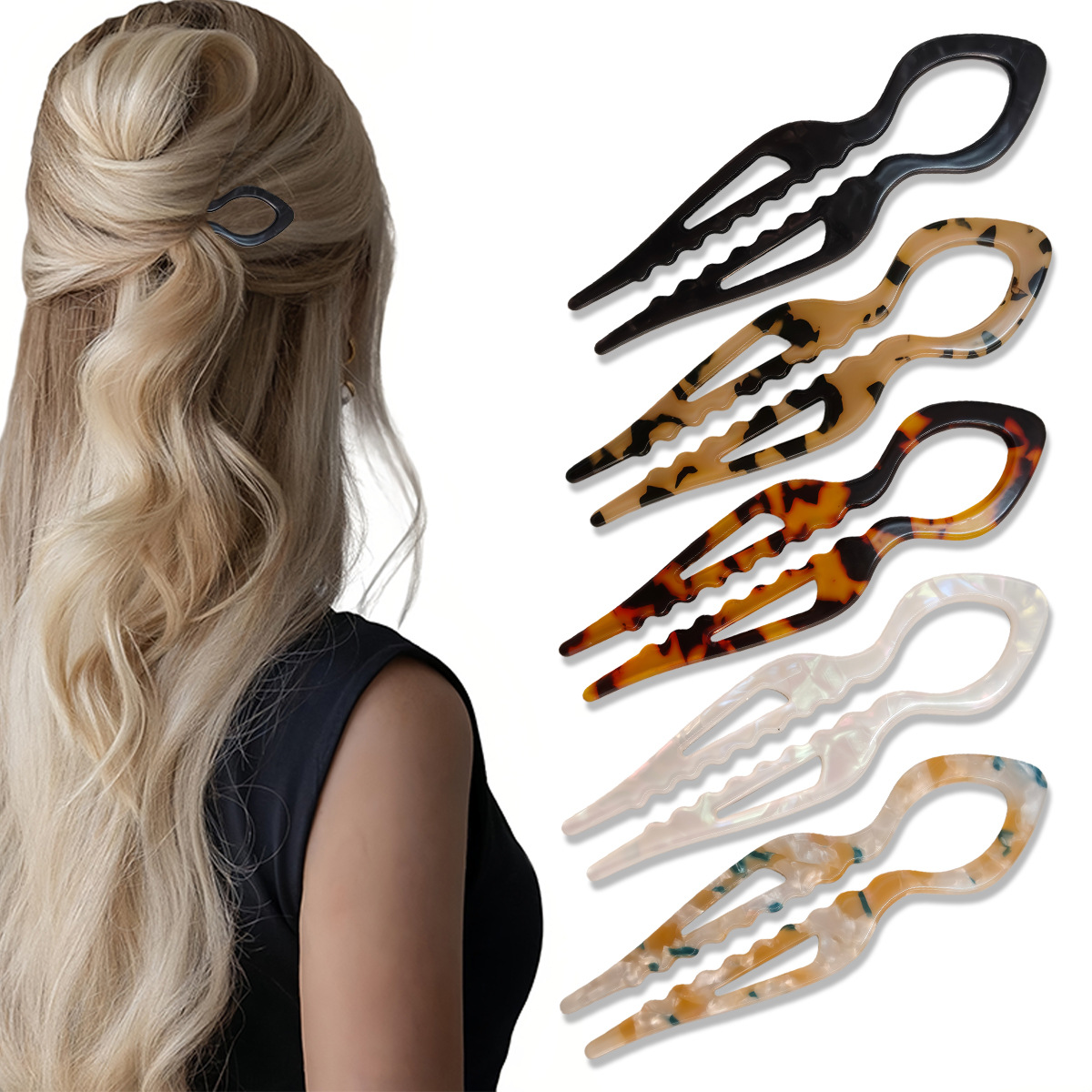 Women Accessories On Sale - U 字型ヘアスティックべっ甲アクリル滑り止めヘアピン女性のためのヘアスティックおだんごコームアセテートヘアクリップヘアアクセサリー