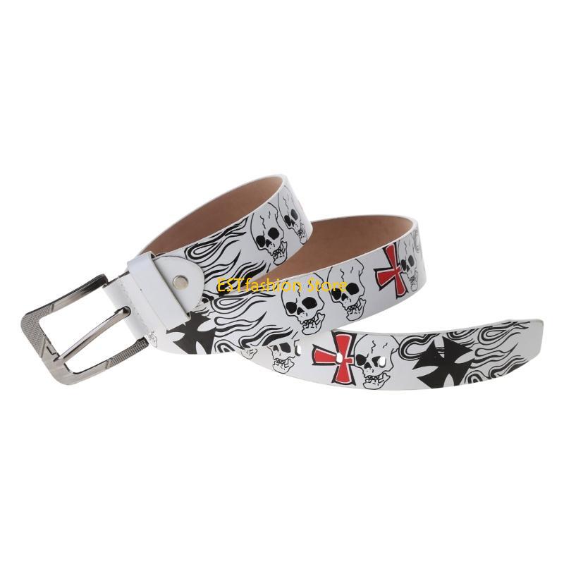 Women Accessories Description - Y5GC 女性ウエストベルトスカルプリント男性ベルトクールパンクスタイルウエストバンド男性カウボーイベルト