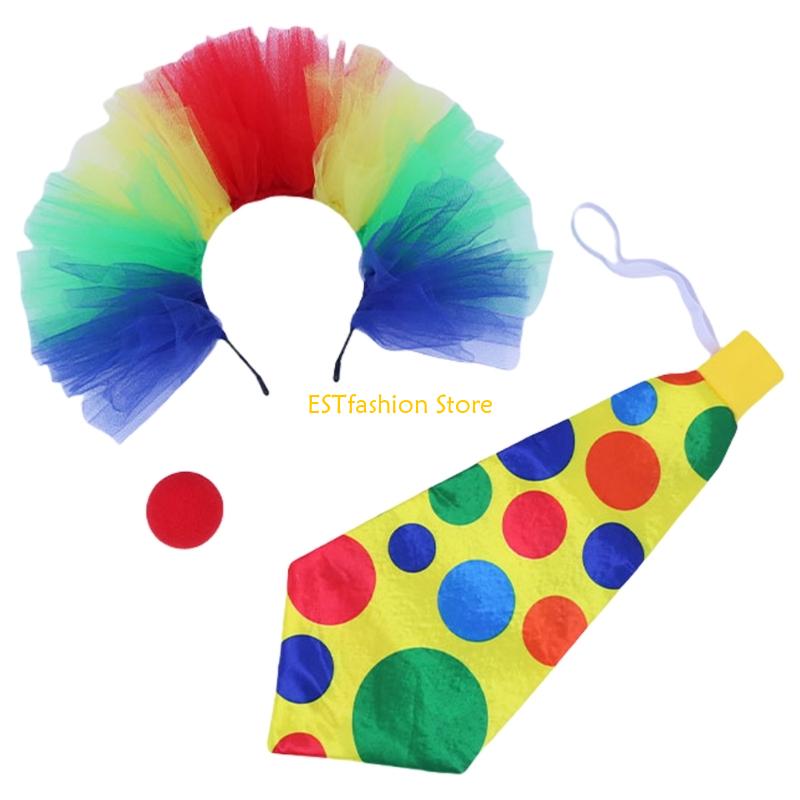 Women Accessories Description - Y5GC ピエロ衣装ピエロ鼻虹かつらネクタイ大人子供女性男性ハロウィンピエロ衣装アクセサリーギフト