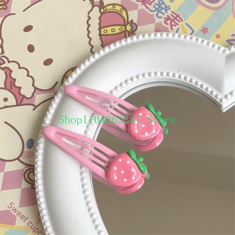 Women Accessories Description - 652F かわいい前髪ヘアピン女性子供ヘアグリップイチゴ頭飾りバレッタアクセサリー甘い Y2K 女の子スナップクリップ