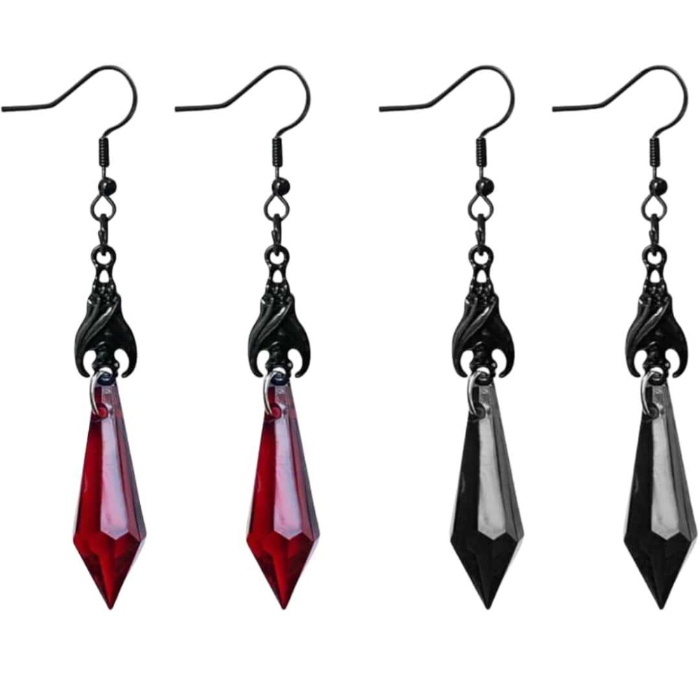 Women'S Vampire Accessories - チャームゴシックブラックヴァンパイアバットレッドティアドロップ型ガラスクリスタルペンダントダングルイヤリング女性用ハロウィンジュエリーアクセサリー