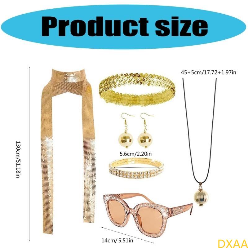 Women'S Accessories In The 60S - DXAA 60S 70S 80Sディスコアクセサリーハロウィーンコスチュームジュエリーサングラススパンコールヘッドバンドボールイヤリング乳腺ブレスレット