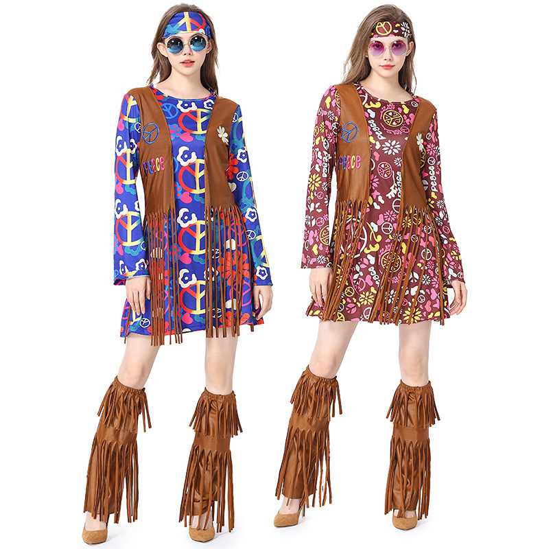 Women'S Accessories In The 60S - ハロウィンディスコドレス 70年代 60年代 ヒッピー コスプレコスチュームセット メガネ付き