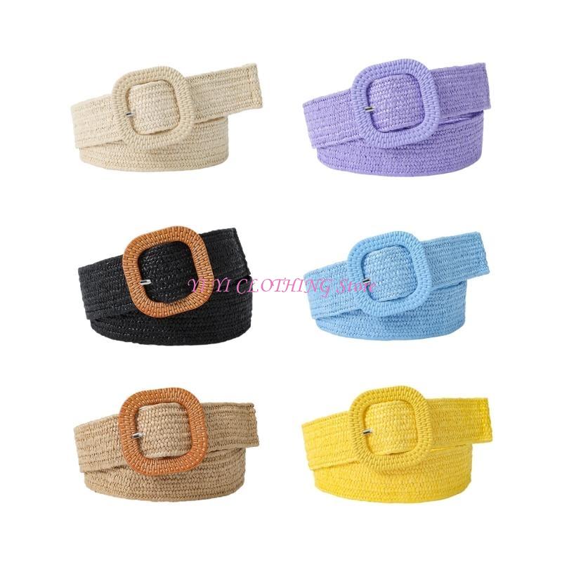 Women Accessories Description - N5KF レディースボヘミアンスタイルウエストベルトガードルカラフルなバックル編組ベルトサマードレス女性夏の海辺ウエストベルト
