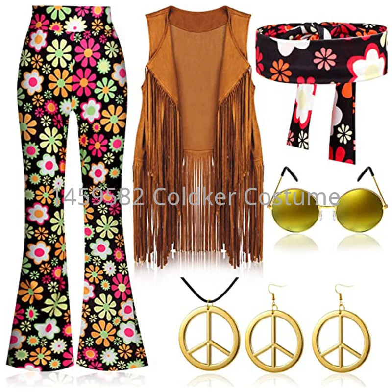 Women'S Accessories In The 60S - ヒッピー衣装女性ピースラブガールズパーティー 60 年代 70 年代ヒッピー舞台衣装衣装インドのタッセルヒッピーパフォーマンスアクセサリー