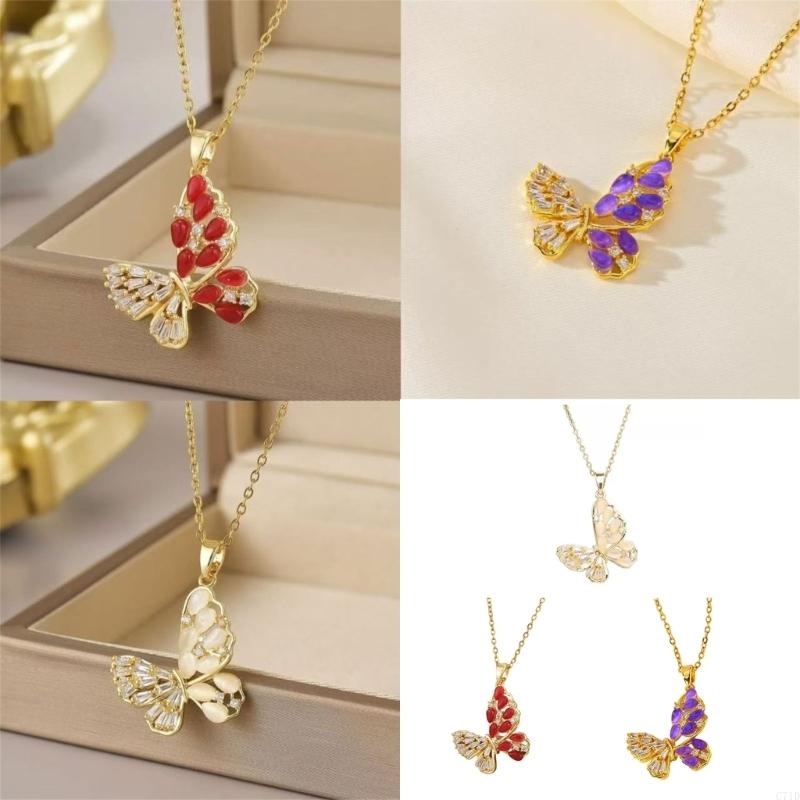 Women Accessories Description - 繊細なバタフライキュービックジルコニアネックレスステンレススチールチェーン快適な着用感夜のイベントや旅行に最適