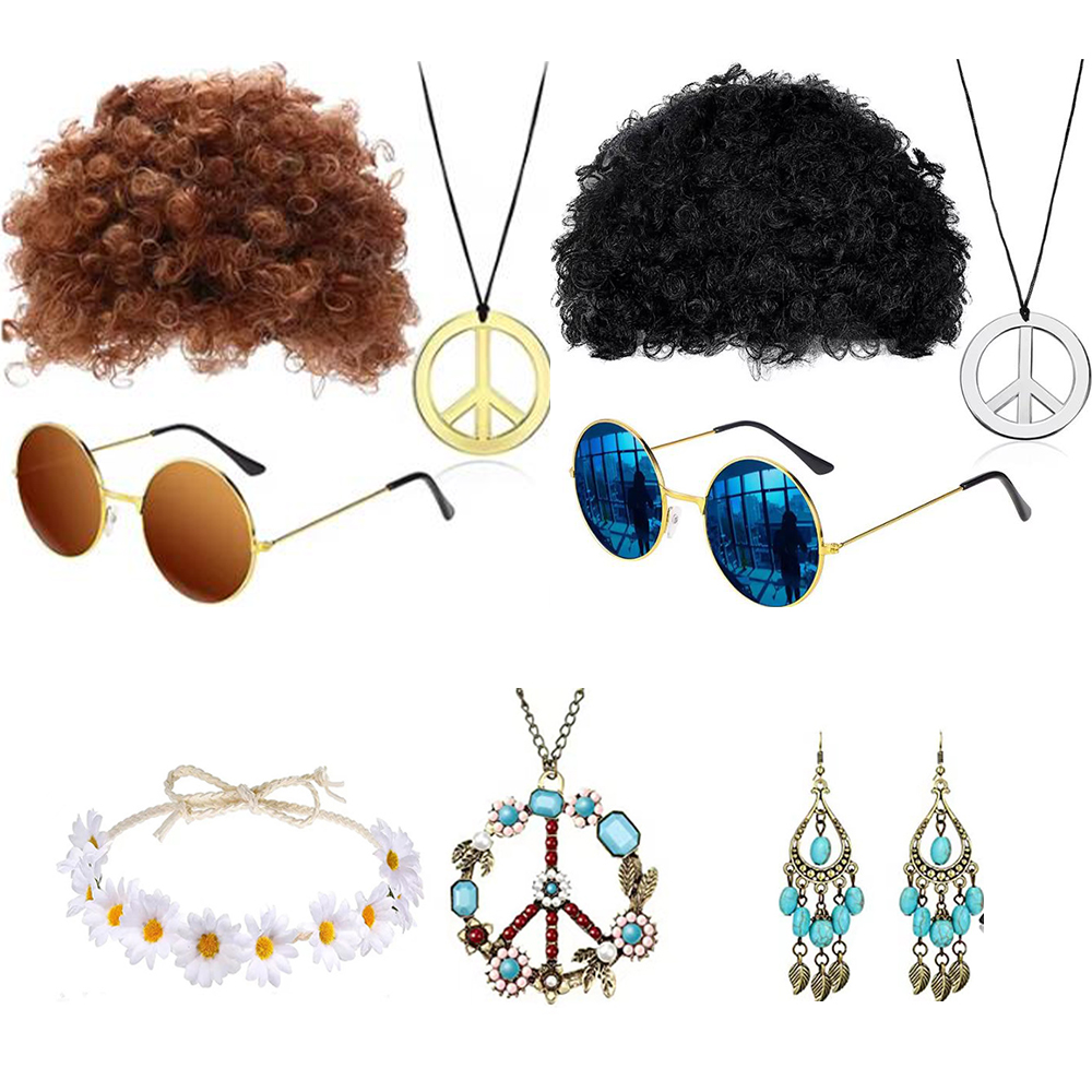 Women'S Accessories In The 60S - ヒッピー 60 年代アクセサリーセット ウィッグ サングラス ネックレス
