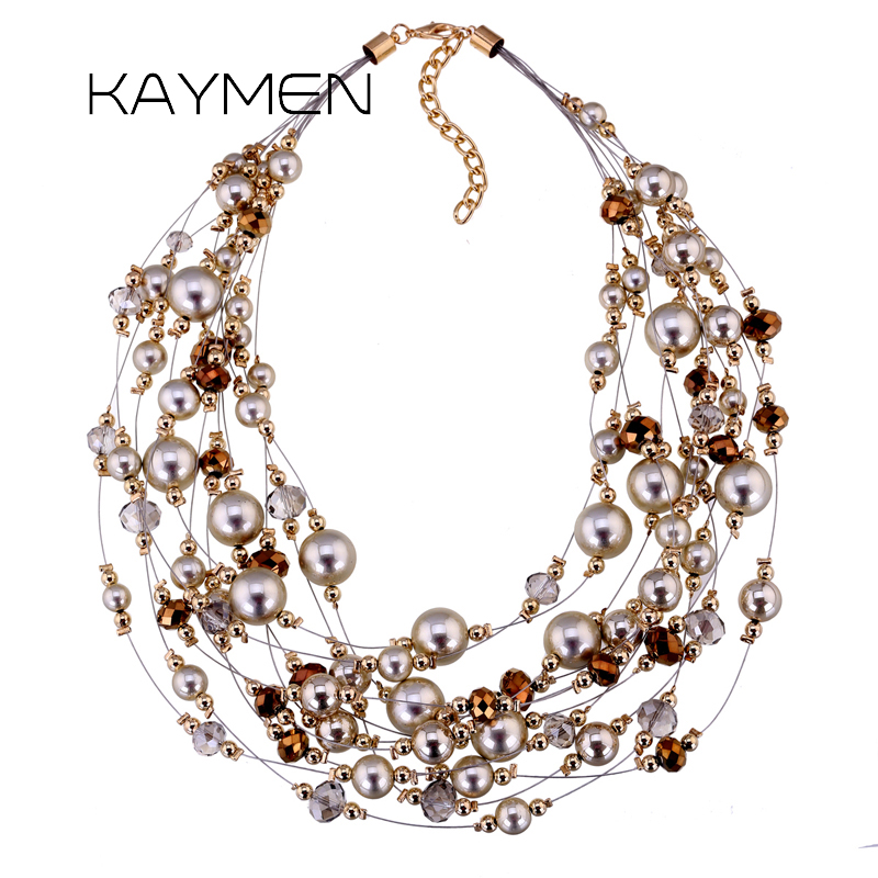Women Accessories Description - 多層ストリングビーズクリスタルネックレス女性のためのゴールドメッキチョーカーネックレスファッションジュエリーアクセサリー