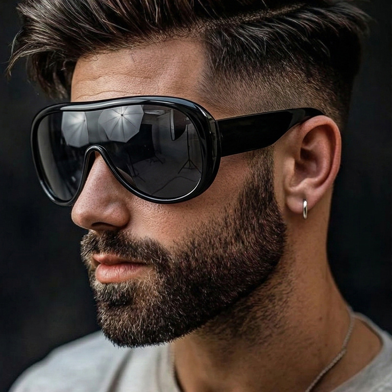 Sunglasses Oversized Square - 特大ワンピースラージフレーム Y2K キャットアイサングラス女性男性用レトロスクエアグラデーションサングラス UV400 装飾シェード