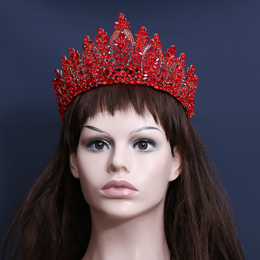 Women Accessories For Wedding - バロック様式のヨーロッパとアメリカの美人コンテスト用ブライダルクラウン、ティアラ、合金製クリスタル、ウェディングヘッドバンド、ヘアアクセサリー、クラウン
