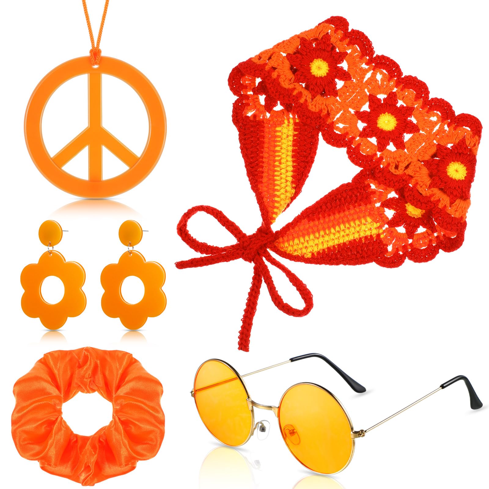 Women'S Accessories In The 60S - 5 個 60 年代 70 年代ヒッピーアクセサリー女性用フラワーニットヘッドバンドボヘミアンレトロ衣装