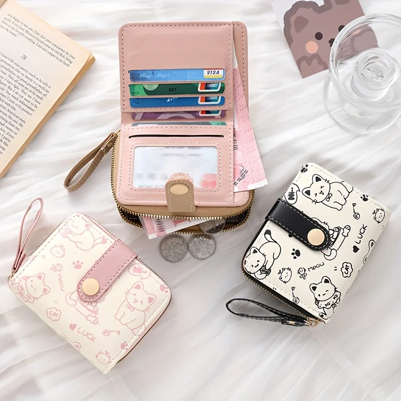 Women'S Accessories Wallet - 女性財布小銭入れプリントかわいいクマ財布三つ折りスナップ開閉学生ショートカードカードホルダー小銭入れクラッチIDクリップ