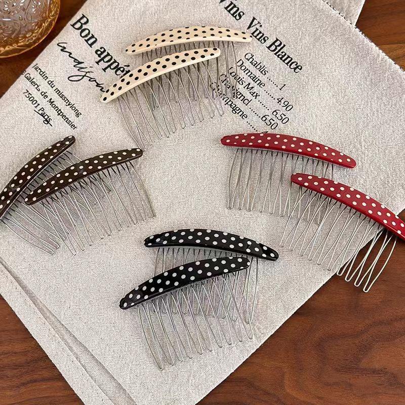 Women Accessories Sale - ホットセール 水玉模様ヘアコーム ヘアピン ヴィンテージ マルチカラー 水玉模様ヘアサイドコーム