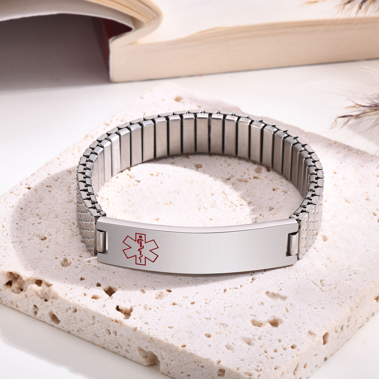 Resin Bangle Bracelet - Vnox-ステンレス鋼の医療用アラートブレスレット,調整可能なリストバンド,女性用ブレスレット,カスタム彫刻