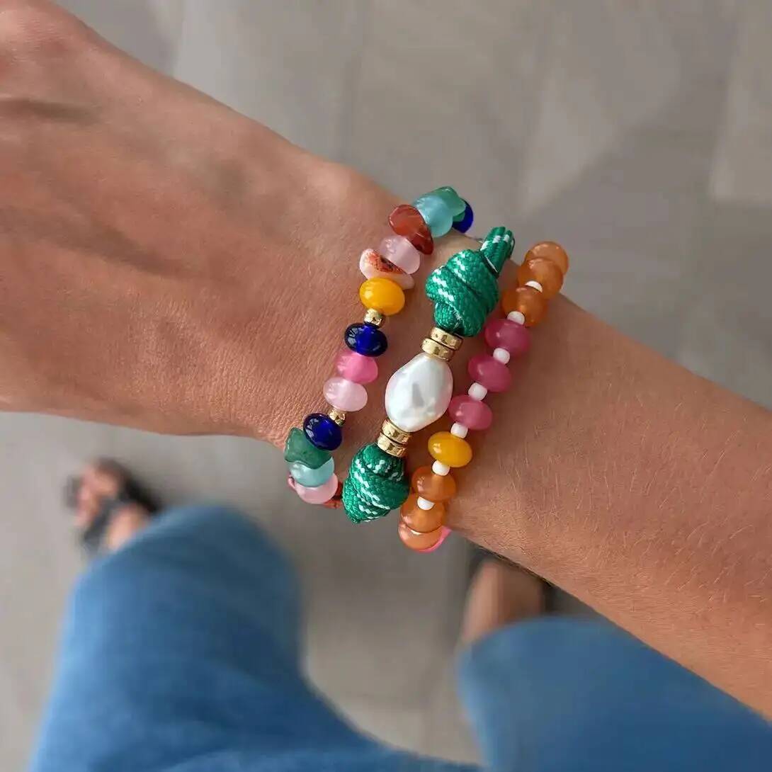 Resin Bangle Bracelet - KunJoe 3 ピース/セットカラフルなマルチカラー樹脂ビーズブレスレット女性ボヘミアンレトロパステル色遊び心のある夏スタッカブルバングルジュエリー