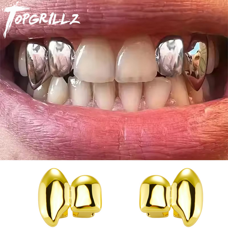 Women'S Vampire Accessories - TOPGRILLZ ヴァンパイア DIY ダブル牙グリルズ 光沢のある歯キャップ 取り外し可能