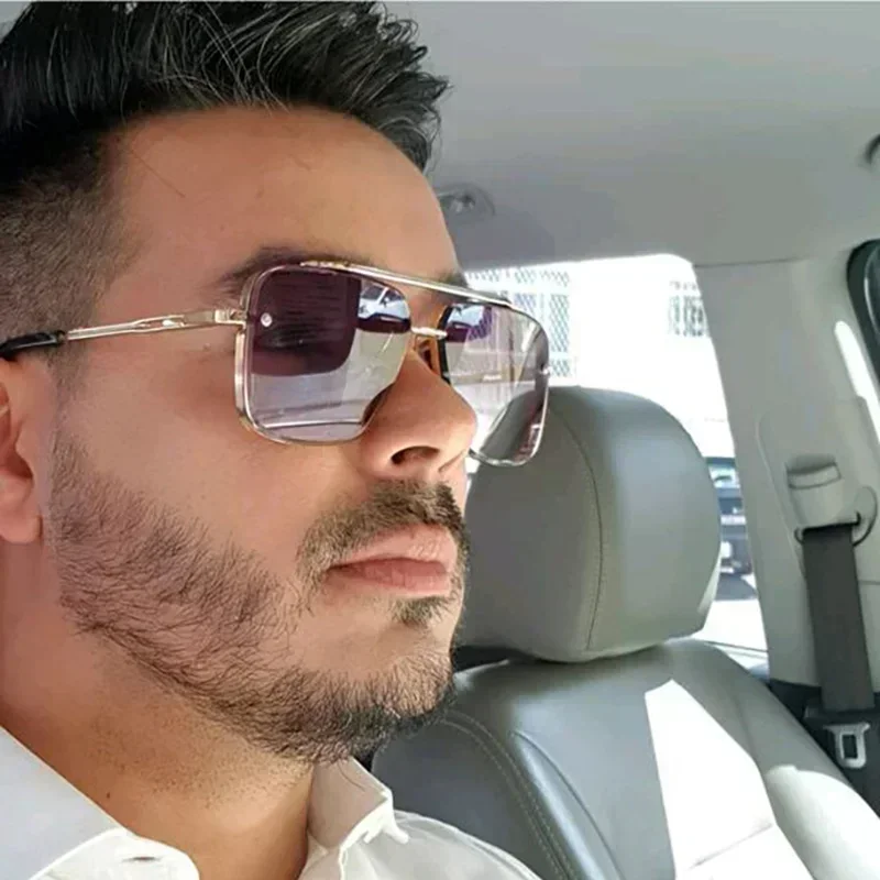 Sunglasses Oversized Square - 特大スクエアサングラス女性新しいファッションメタルサングラス男性 UV400 パンクメガネトレンド女性眼鏡