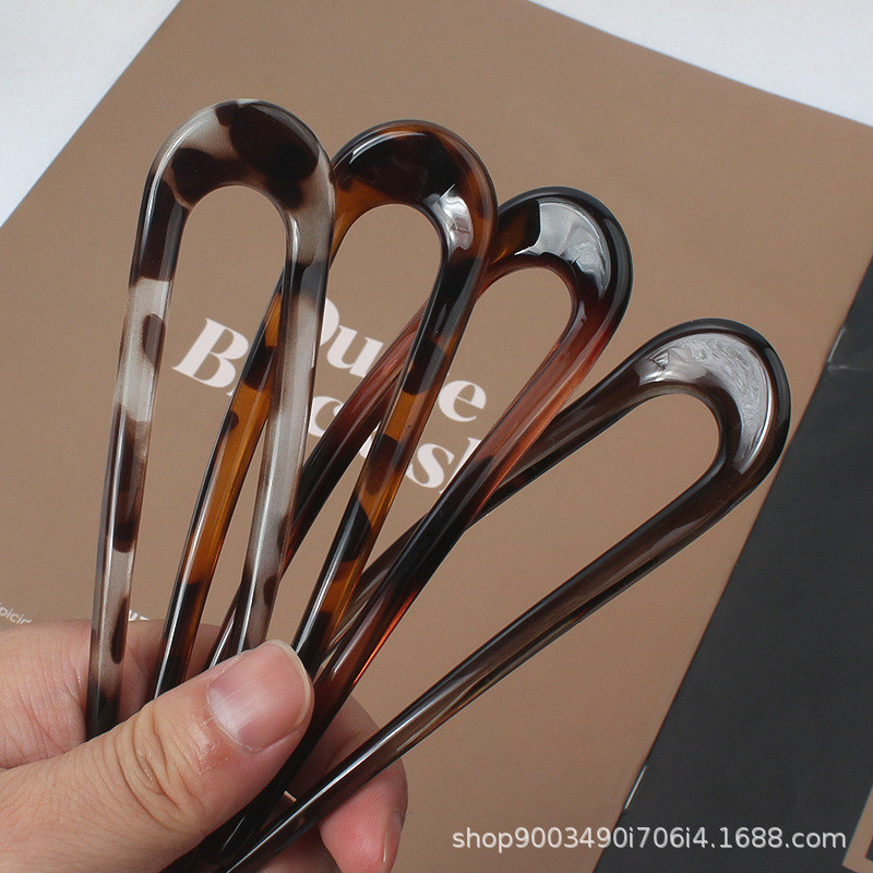 Women Accessories On Sale - 韓国風ヒョウ柄U字型ヘアピン、レトロでシンプルなヘアクリップ、ヘアコーム、普段使いのヘアピン。