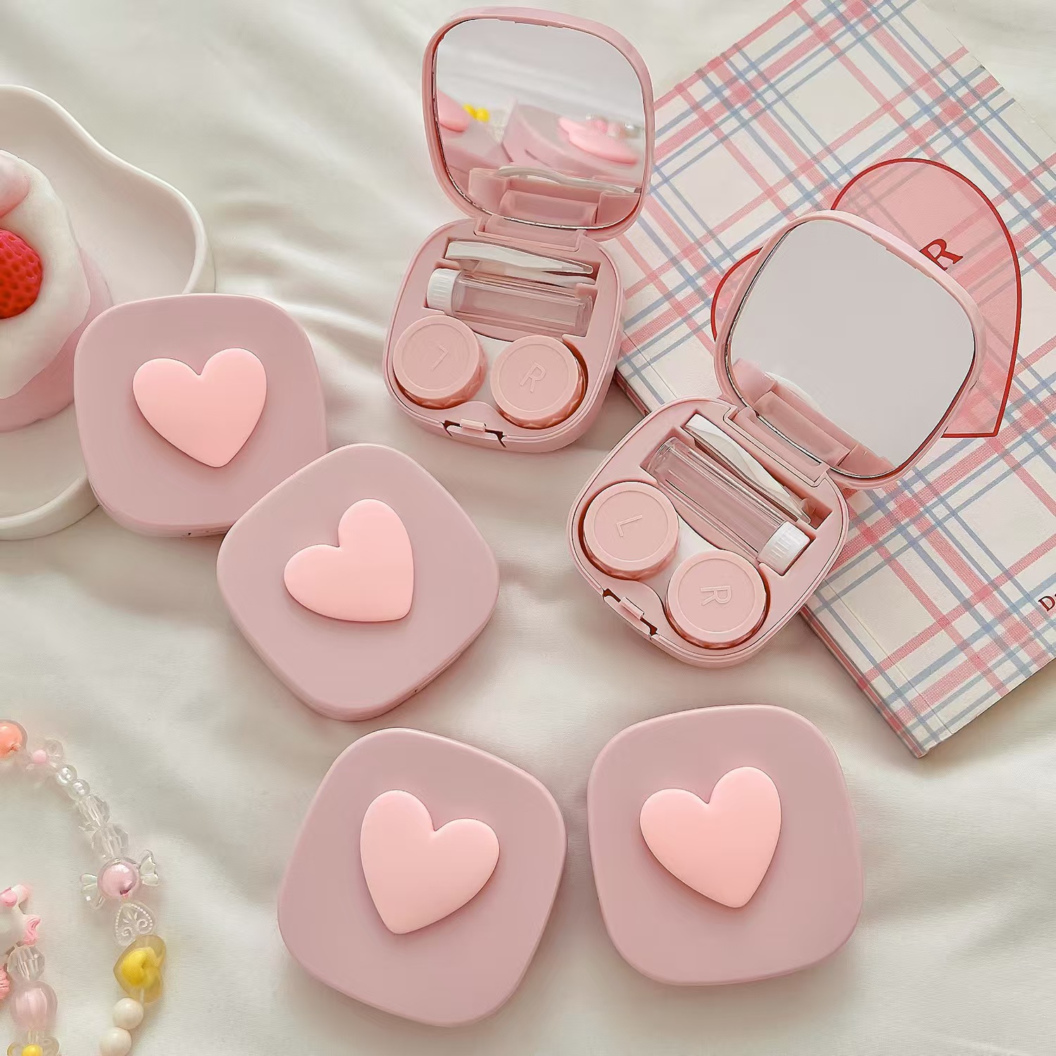 Women Accessories List - ハート コンタクト レンズ ケース ミラー付き ミニ