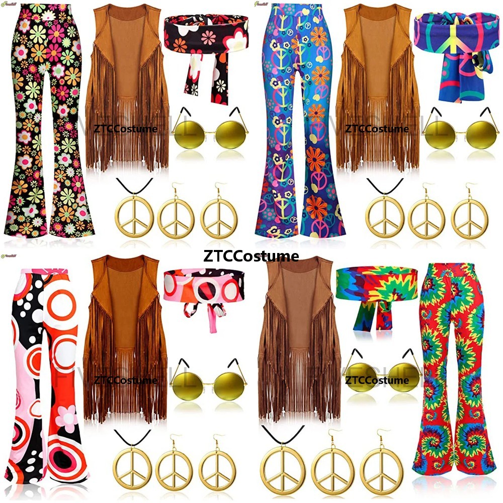 Women'S Accessories In The 60S - ヒッピーコスチューム女性 60 年代 70 年代ピースラブパーティーコスチュームタッセル付きステージパフォーマンスボヘミアンダンスウェアアクセサリー