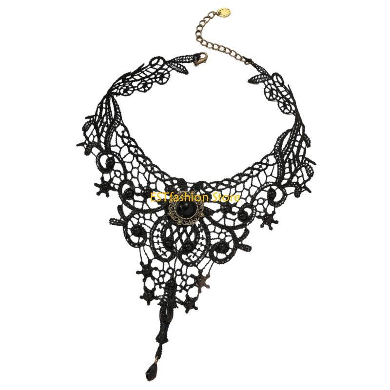 Women'S Vampire Accessories - Y5GC レースチョーカーネックレス ゴシックレースチョーカーネックチェーン吸血鬼ペンダントネックレス女性用ハロウィンパーティーコスチュームギフト