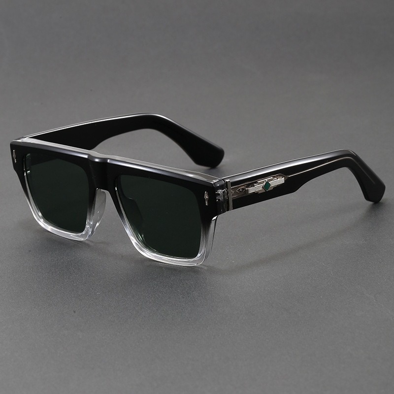 Sunglasses Oversized Square - COJOS 厚いフラットトップスクエアサングラス男性メタルグリーンダイヤモンドテンプル UV400 ドライビングシェードメガネケース付き