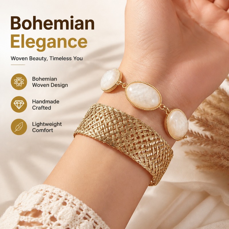 Resin Bangle Bracelet - ボヘミアン織り樹脂オーバルブレスレットミニマリストユニークなデザインバングルトレンディ多用途デイリーリストジュエリー女性ホリデーパーティー