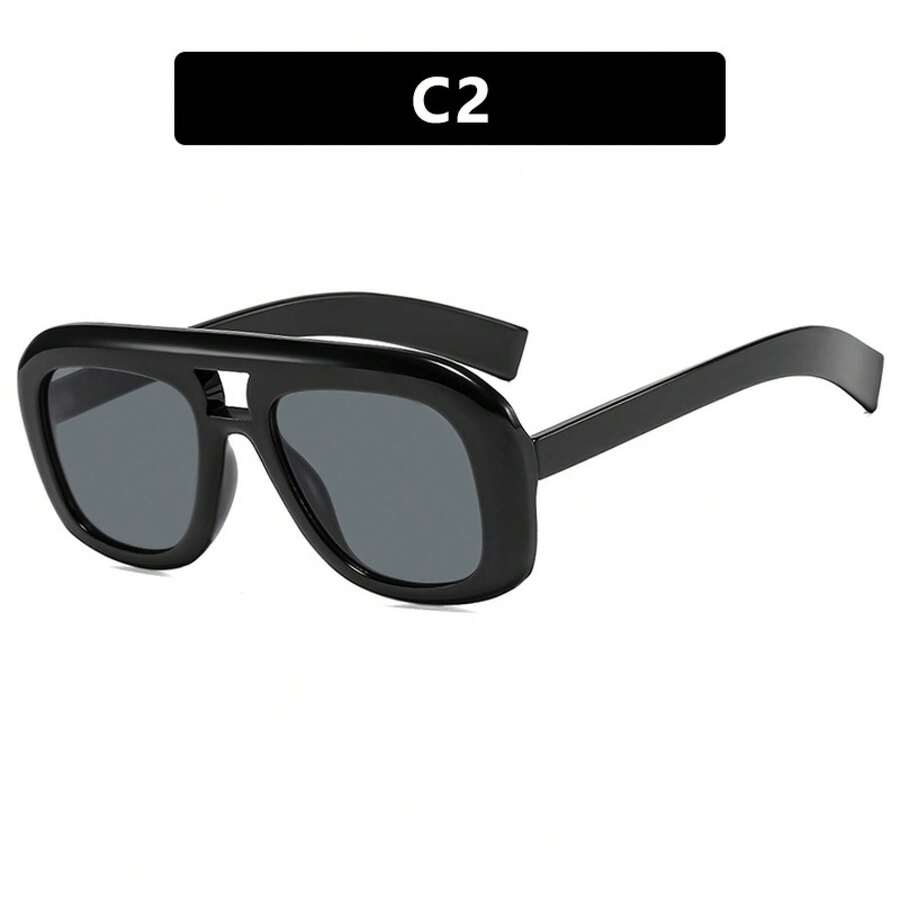 Sunglasses Oversized Square - ダブルブリッジオーバーサイズスクエアメガネ女性用、光沢のある厚いフレーム半透明レンズ装飾メガネ、都会の休日や日常に最適