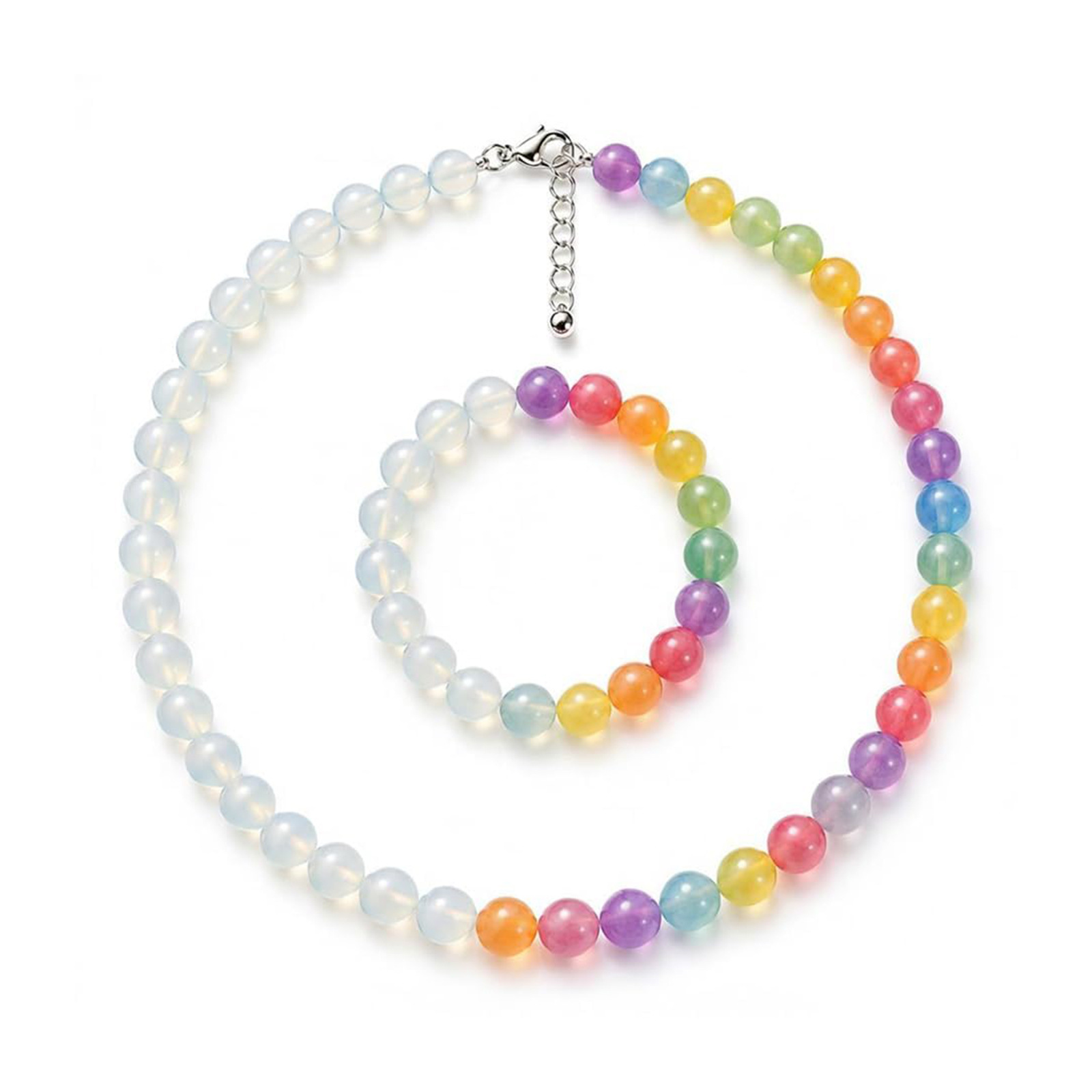 Resin Bangle Bracelet - ドーパミン変色ビーズネックレスブレスレットセット、ランダムカラー、紫外線照射で色が変わる、女性向けのおしゃれなジュエリーギフト
