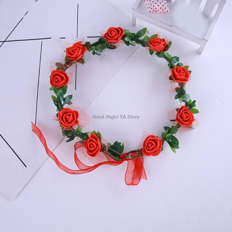Women Accessories Description - ローズフローラルリース弾性ヘッドバンド装飾花かぶと家の装飾やお祭りのお祝い用