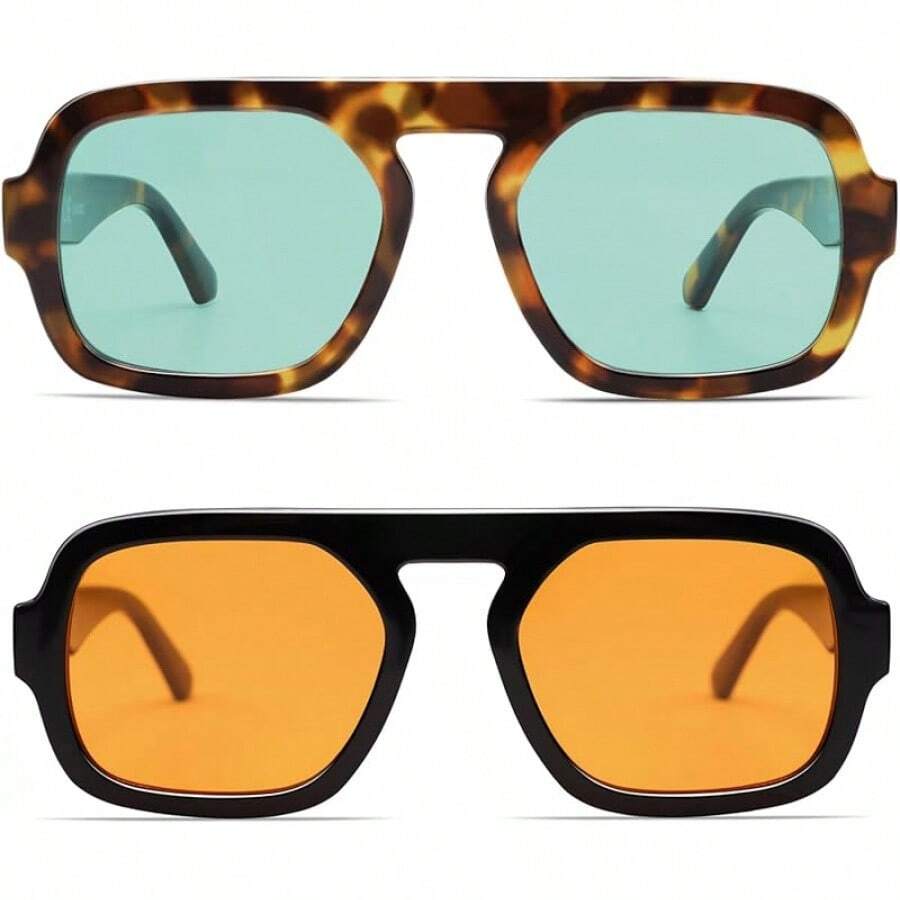 Sunglasses Oversized Square - VANLINKER 特大レトロスクエアアビエーター女性男性用 70 年代ヴィンテージスタイルビッグフラットトップサングラス VL9826