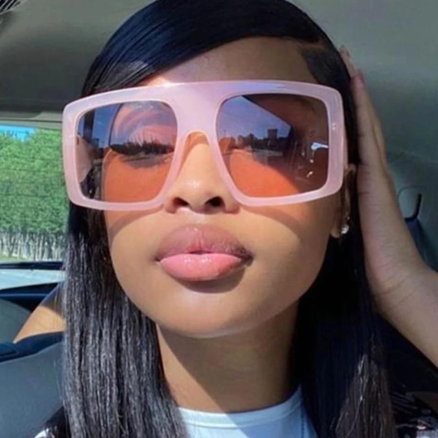 Sunglasses Oversized Square - ファッションピンクスクエアサングラス女性特大ビッグフレームサングラス女性の高級ブランドデザイナーヴィンテージグラデーションオキュロス