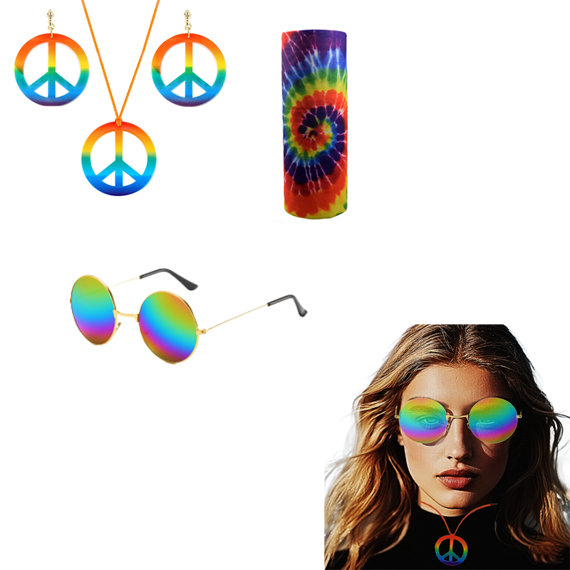 Women'S Accessories In The 60S - PESENAR ヒッピー コスチューム セット メガネ ヘッドバンド