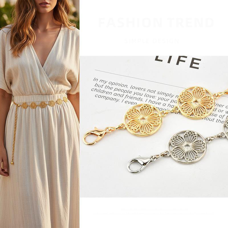 Women'S Accessories Accessorize - 中空フラワーウエストチェーン レディースアクセサリー ドレス用 高級メタルウエストベルト 多用途ウエストシンチャー アクセサリー