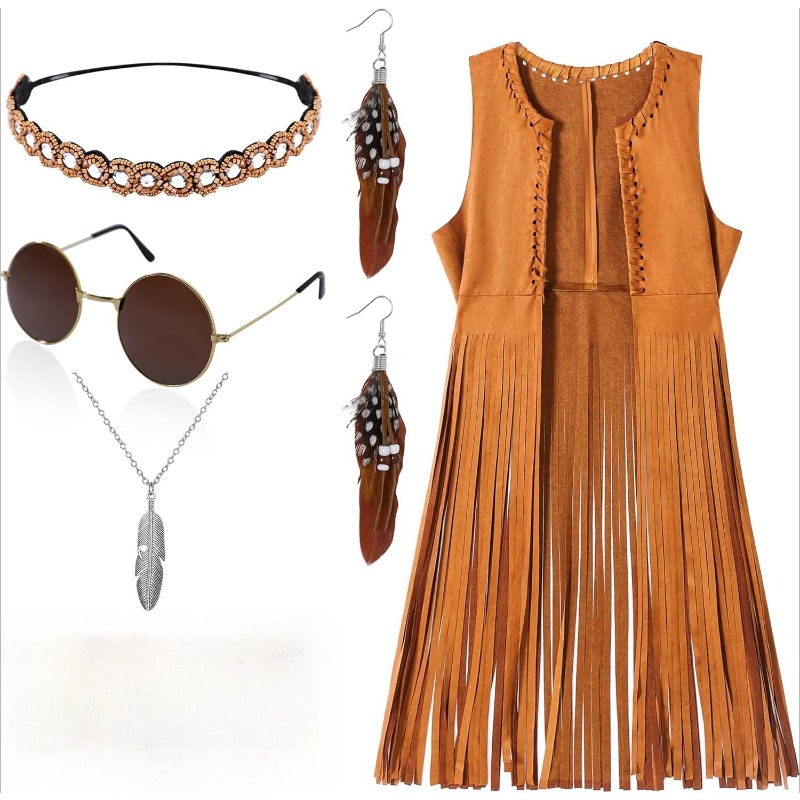 Women'S Accessories In The 60S - 60 年代 70 年代の女性のための衣装ディスコヒッピー衣装服カウガール 70 年代のベストカーディガンハロウィントップス女性フリンジベストアクセサリー