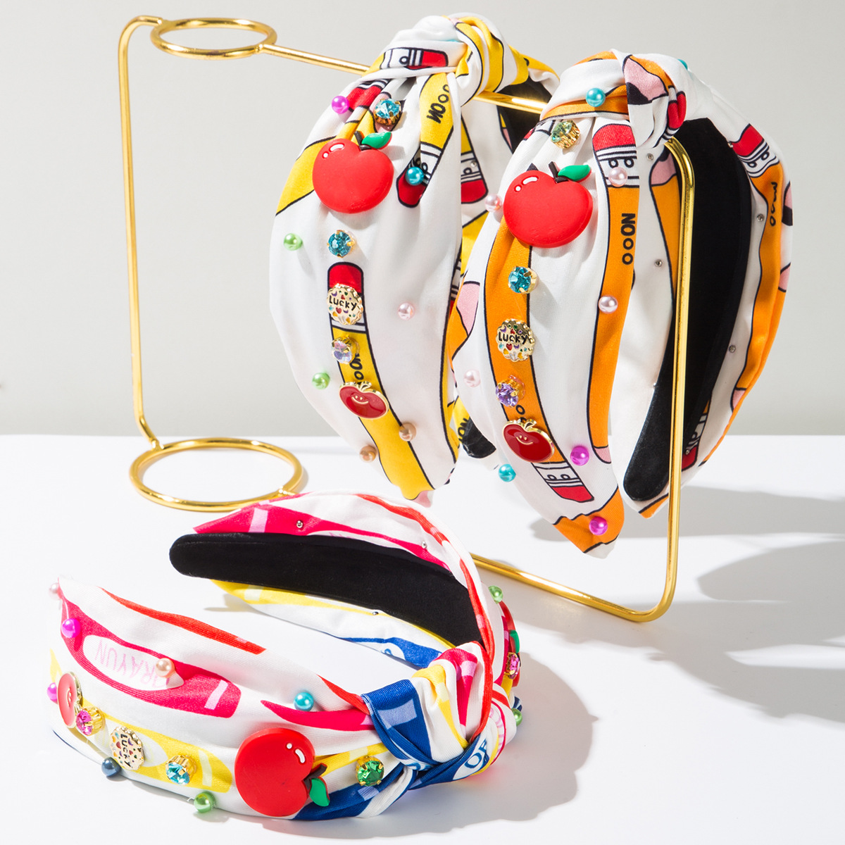 Women'S Accessories Accessorize - ファッションスクールシーズンプリント生地ヘッドバンドダイヤモンドパールレッドアップルアクセサリーヘッドバンドユース美しいカレッジヘアアクセサリー