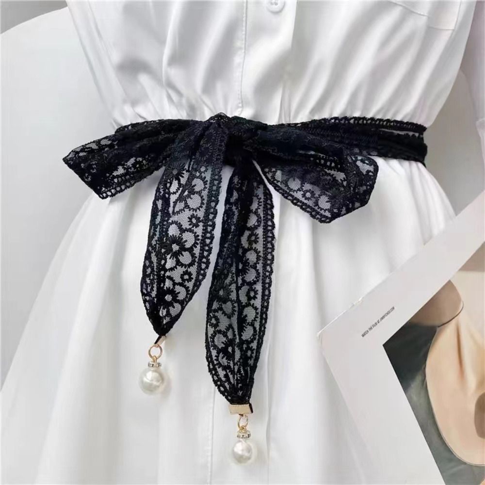 Women Accessories Description - 女性のための装飾的なレースのウエストベルト、パールペンダント、衣類アクセサリー、チェーンベルト、エレガントなドレス、甘いファッション