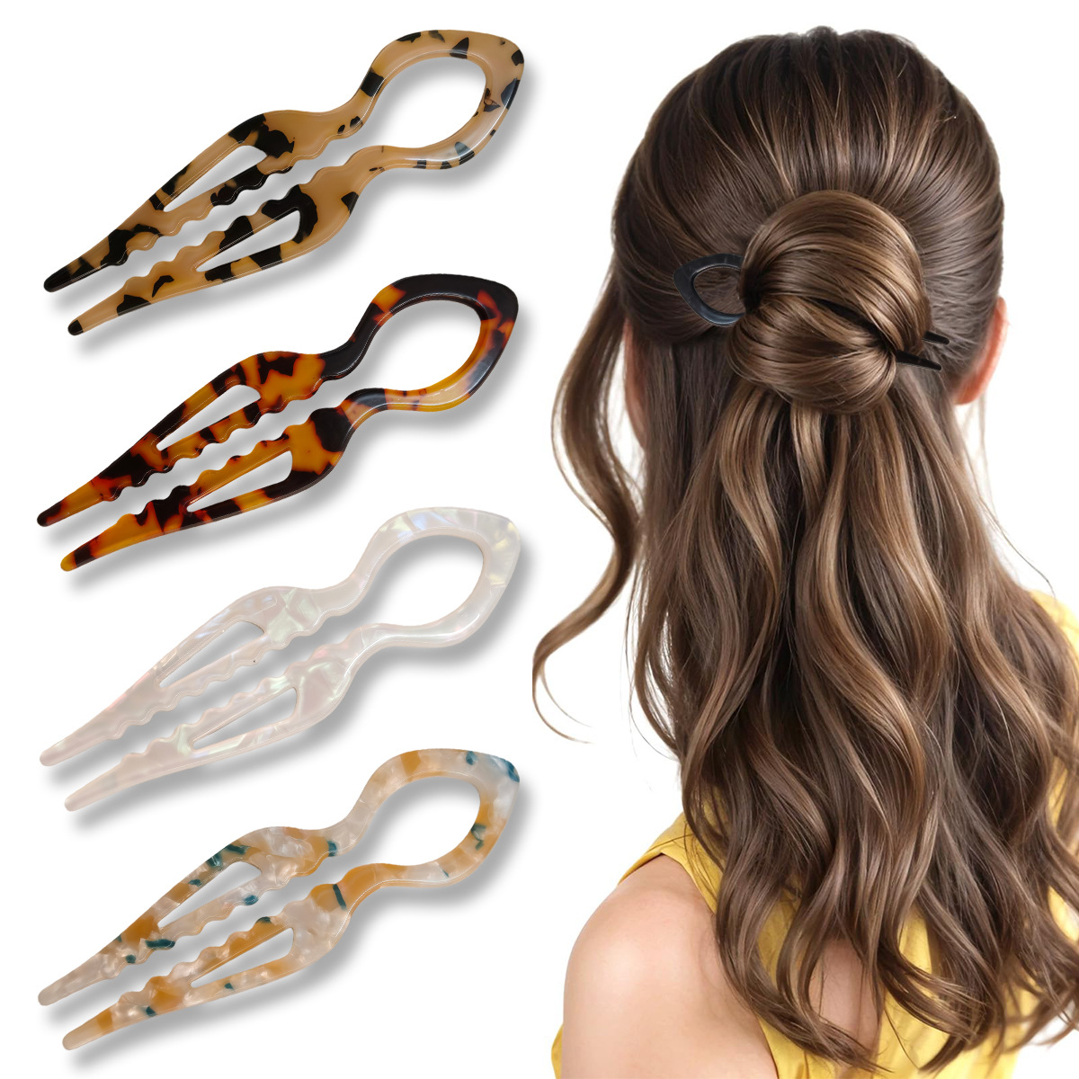 U 字型ヘアスティックべっ甲アクリル滑り止めヘアピン女性のた - Women Accessories On Sale のレビューと価格