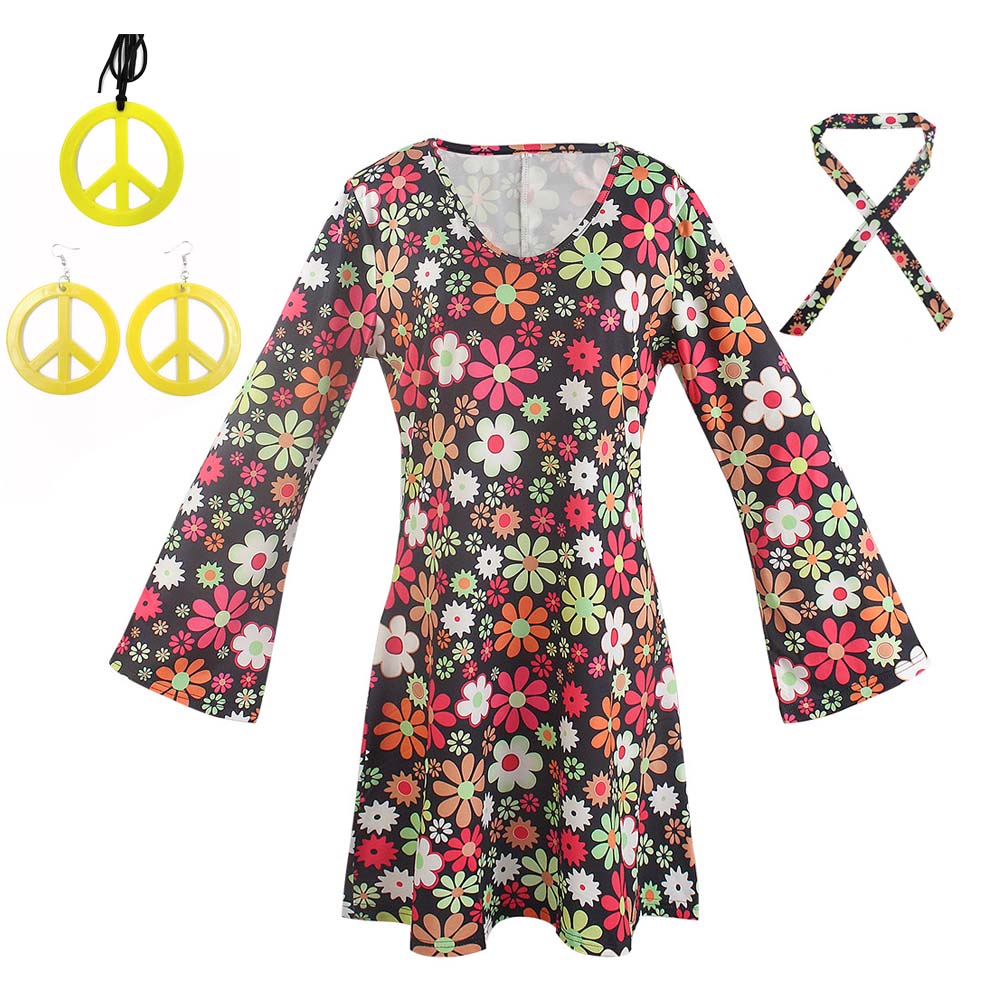 ハロウィン レトロ 60年代 70年代 ディスコ衣装 ヒッピ - Women'S Accessories In The 60S のレビューと価格