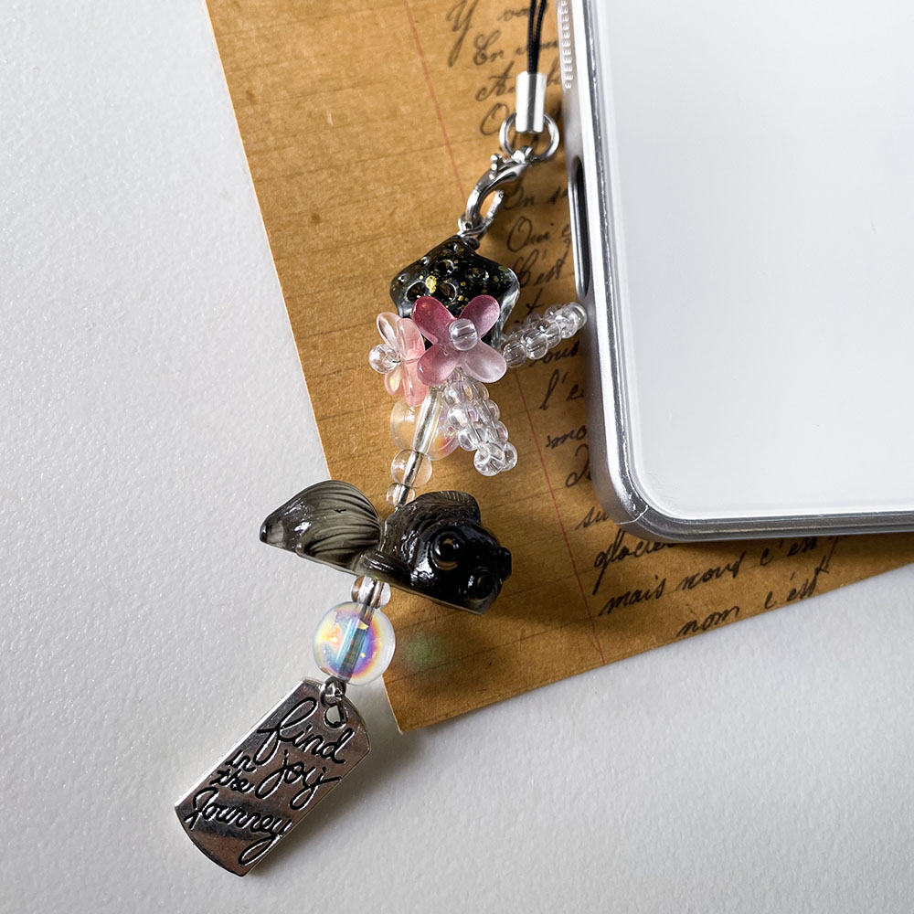 黒金魚電話チャームチェーンピンクフラワースタービーズかわいい - Women'S Accessories Wallet のレビューと価格
