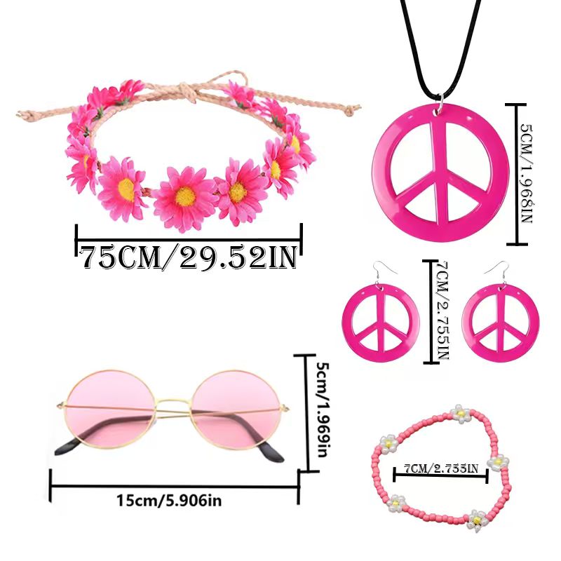 PESENAR ヒッピーコスチュームアクセサリーセット、ボヘ - Women'S Accessories In The 60S のレビューと価格