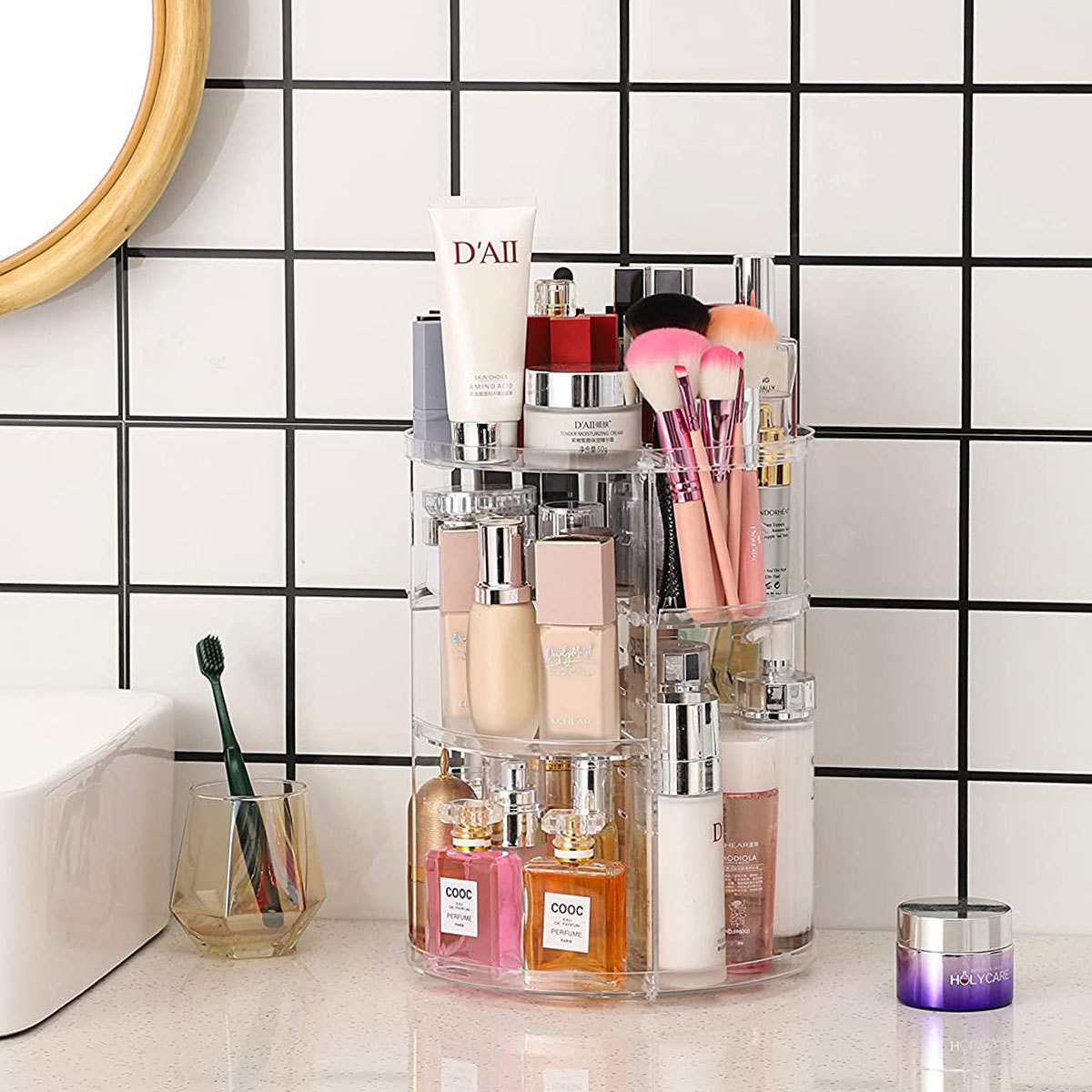 360度回転式化粧品収納ラック（棚板調整可能）—頑丈で電源不 - Women Accessories List のレビューと価格