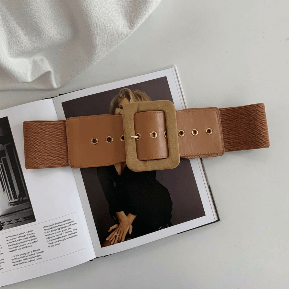 女性ベルト ストレッチワイドウエストベルト メタルバックル  - Women Accessories Description のレビューと価格