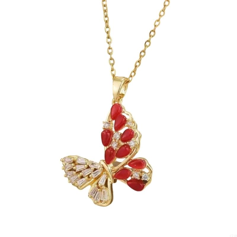 繊細なバタフライキュービックジルコニアネックレスステンレスス - Women Accessories Description のレビューと価格