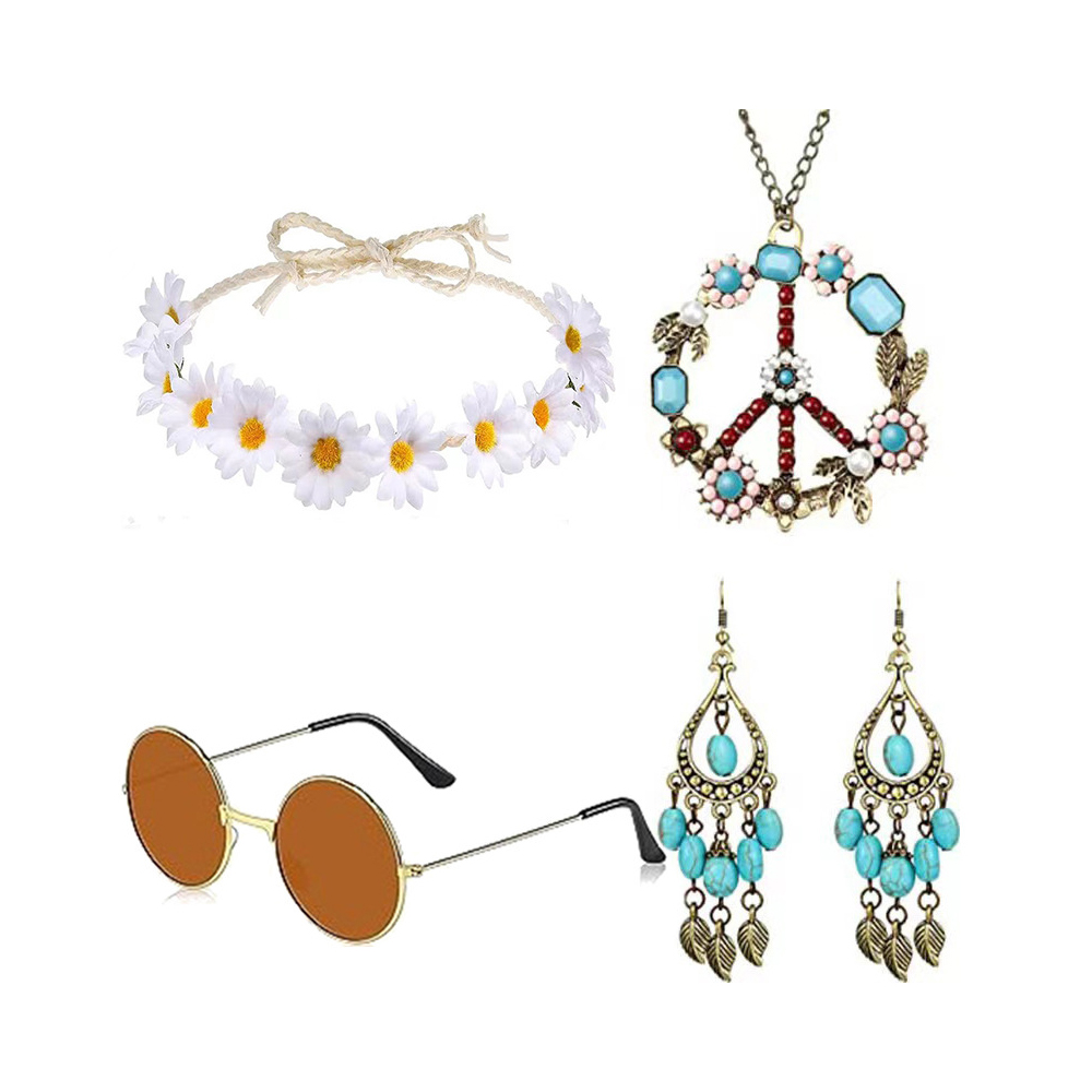 ヒッピー 60 年代アクセサリーセット ウィッグ サングラス - Women'S Accessories In The 60S のレビューと価格