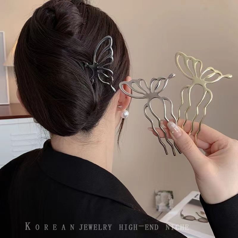 韓国蝶 U 字型ヘアスティックおだんごヘアコームクリップ金属 - Women Accessories On Sale のレビューと価格
