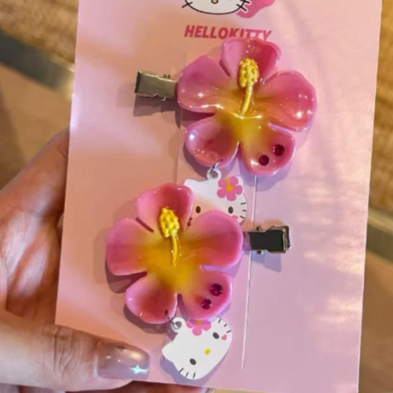 かわいいサンリオハローキティフラワーヘアクリップセットピンク - Women Accessories On Sale のレビューと価格