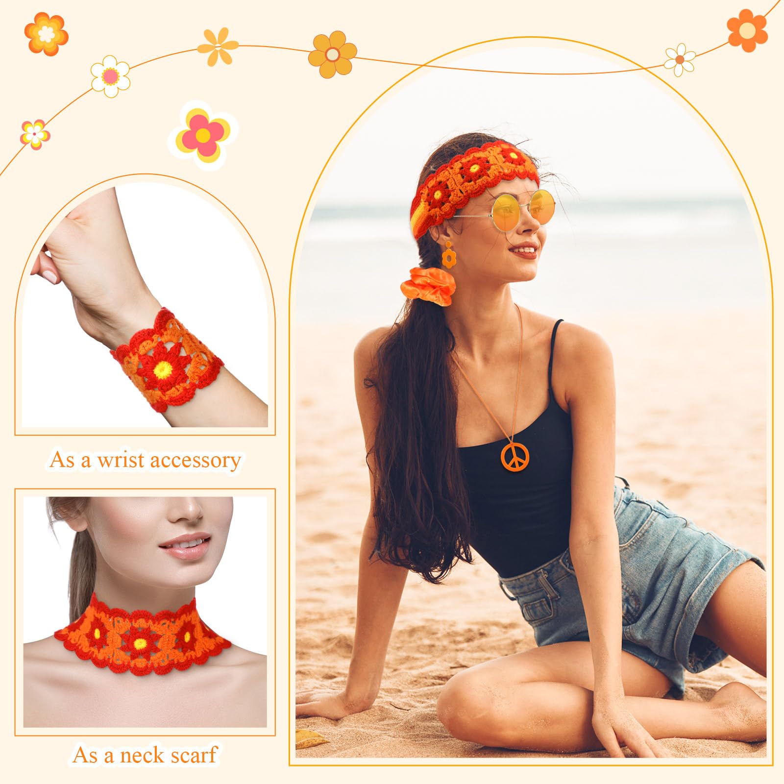 5 個 60 年代 70 年代ヒッピーアクセサリー女性用フラ - Women'S Accessories In The 60S のレビューと価格