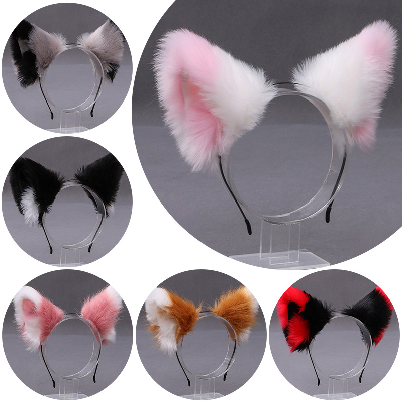 ふわふわキツネ猫耳ぬいぐるみヘッドバンドソフト毛皮のようなヘ - Women Accessories On Sale のレビューと価格