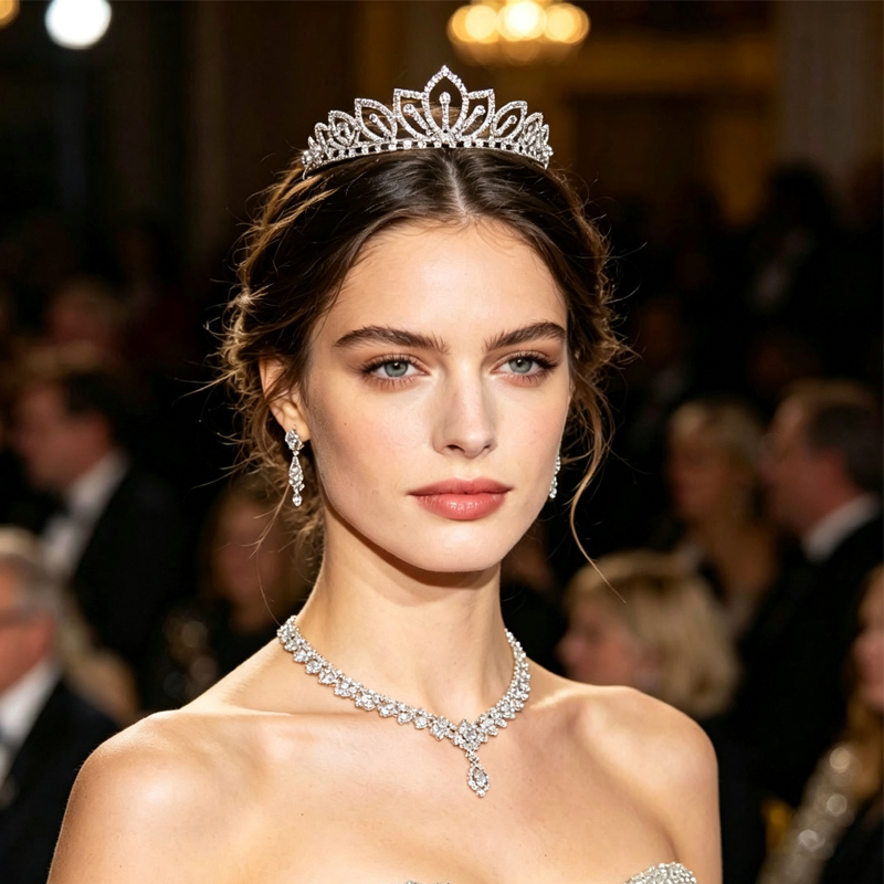 シルバーカラーの輝くラインストーンクラウンブライダルティアラ - Women Accessories For Wedding のレビューと価格